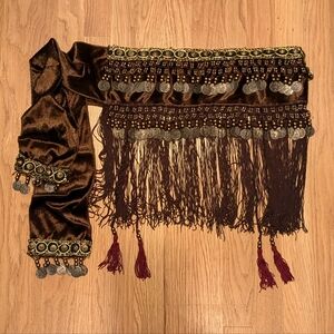 NEW Belly Dance Hip Shawl with Coins (Brown)